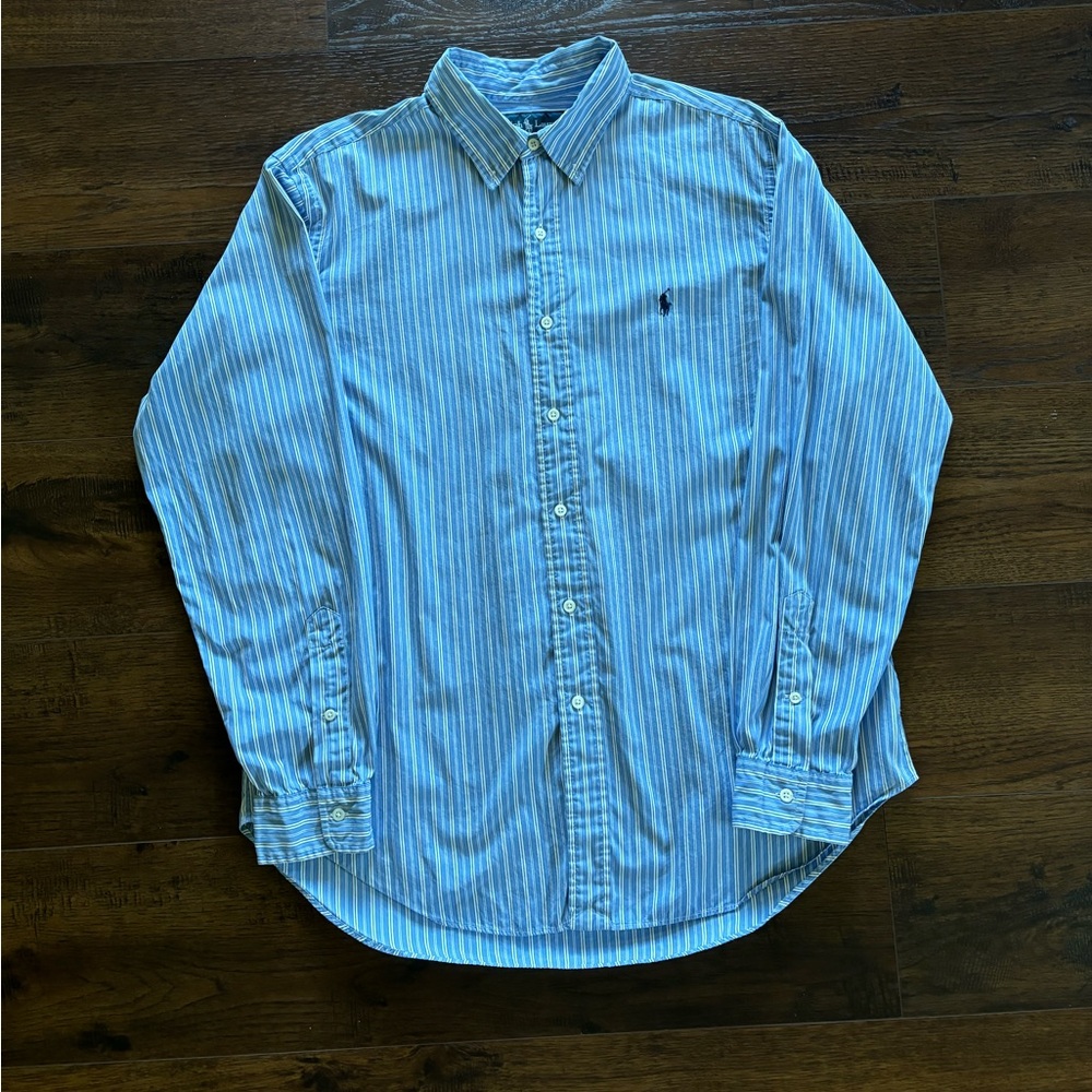 Ralph Lauren Shirt Mens Large Classic Fit Button Down Blue Striped Long Sleeve